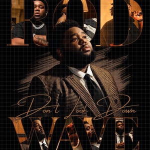 May include: A digital collage featuring a central portrait of a person in a brown houndstooth blazer, white shirt, and black tie. The text ROD and WAVE are overlaid in large letters, with Don't Look Down in script. Smaller portraits are inset.