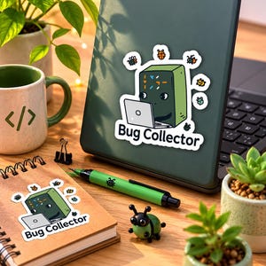 Programmer Bug Collector-sticker, sticker voor coderingslaptop, technisch cadeau (digitale download)
