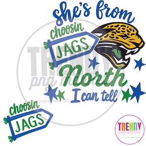 North Jags PNG Set, She’s From North School Spirit Design, Jaguar Mascot DTF Shirt Graphic, Front Back PNG, Custom School Design