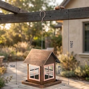 Vintage Copper Cottage Metal Bird Feeder, 19" Tall Weatherproof Hanging Feeder with Large Capacity & Squirrel-Proof Design