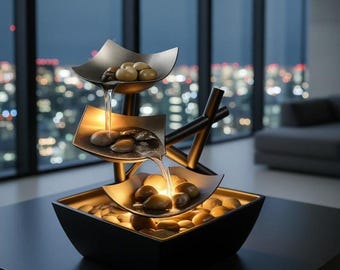 Minimal Desktop Water Fountain with LED – Simple Tabletop Water Decor