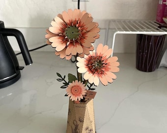 3D Wooden Flower Puzzle Kit, Gerbera Daisy DIY Model Kit, Botanical Craft Puzzle for Adults, Wooden Flower Building Kit, Unique Gift Home