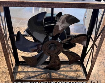 Rustic Caged Square Flush Mount Ceiling Fan with Light, Industrial Farmhouse Ceiling Fan Light Fixture, Modern Vintage Low Profile Fan,