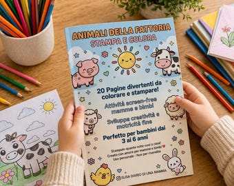 Scopri e Colora gli Animali della Fattoria: Libro da Stampare - 20 Pagine - Farm Animals Coloring Book Printable for Kids - Instant Download