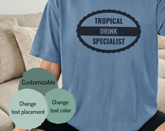 Tropical Drink Specialist T-shirt | Tropical Cocktail Badge Tee, Vacation Shirt