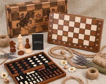 Premium houten schaak- en damset | Opvouwbaar schaakbord met opbergruimte | Klassiek vintage bordspel | Cadeau voor hem | Game-avond voor het hele gezin