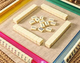 Premium mahjong-cadeauset | Uniek pastel-majongspel met aangepaste chiprekken | Luxe bordspel Cadeau voor haar