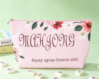 Groot mahjong-opbergzakje | Canvastas met bloemenprint | Opberger bordspelaccessoires | Waterdichte mahjongkoffer | Gastvrouw cadeau