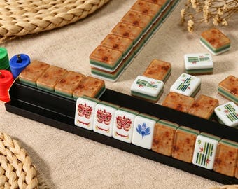 Juego de mahjong personalizado con atriles y empujadores / Reglas de mahjong multifuncionales de 47 cm. Elegante y moderno regalo para una noche de juegos de mahjong.