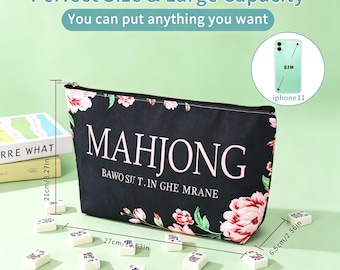 Mahjongtas met bloemen | Waterdicht zakje met ritssluiting voor mahjongtegels en -kaarten | Amerikaanse mahjong-opslag | Organisator voor game-avond | Cadeau voor speler