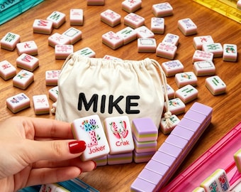 Op maat gemaakte gepersonaliseerde opbergtasset voor mahjongblokken, mahjongset. | Mahjong-liefhebbercadeau | Accessoires voor game-avonden | Aangepaste naam: