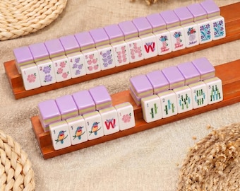 Ensemble de mahjong américain superposé pastel et dés en résine botanique | 160 carreaux floraux esthétiques avec jokers personnalisés | Cadeau soirée jeux pour elle