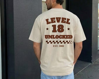 18. Geburtstag Shirt Mann, Level 18 Unlocked T-Shirt, Jahrgang 2008, Gamer Geschenk zum 18. Geburtstag, Geburtstagsshirt 2008, 18 Jahre