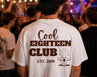 18. Geburtstag Shirt Herren, Eighteen Club T-Shirt, Jahrgang 2008, Geschenk zum 18. Geburtstag, Geburtstagsshirt 18 Jahre, Geschenk für Mann