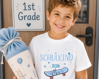 Schulkind 2026 Shirt Jungen | Einschulung T-Shirt mit Name | Geschenk Schulanfang 2026 Schulkind Shirt für Jungen| Kinder T Shirt