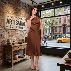 Cowl Neck Brown Silk Dress - Etsy Cowl Neck Brown Silk Dress - Etsy