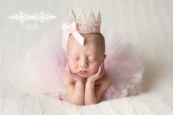 Baby Pink and Cream Tutu and Matching Crown SET NEWBORN