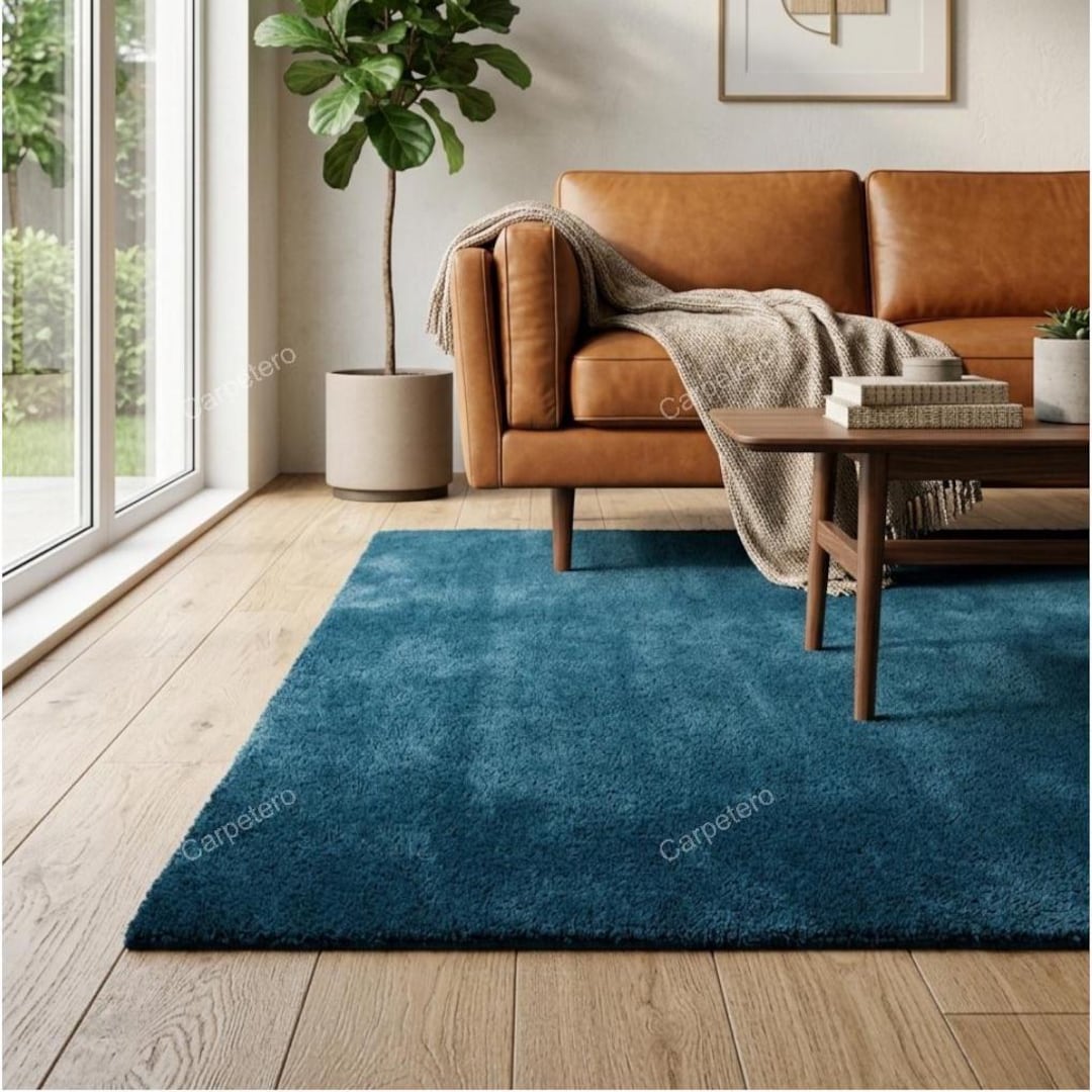 Hand Tufted Wool Rug | Solid Teal Area Carpet for Living Room, Bedroom ...