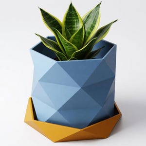 Geometric Plant Pot with Drainage Tray, Modern 3D Printed Planter, 3 Sizes