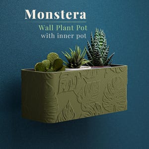 Wall Planter with Monstera Leaf Texture | Removable Inner Pot, 8-Inch Indoor Decor