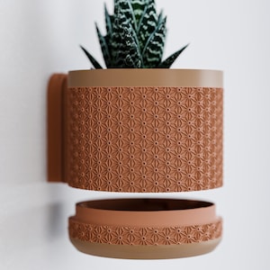 Succulent Wall Pot | Kumiko Geometric Pattern with Hidden Drip Tray, 4-Inch Opening