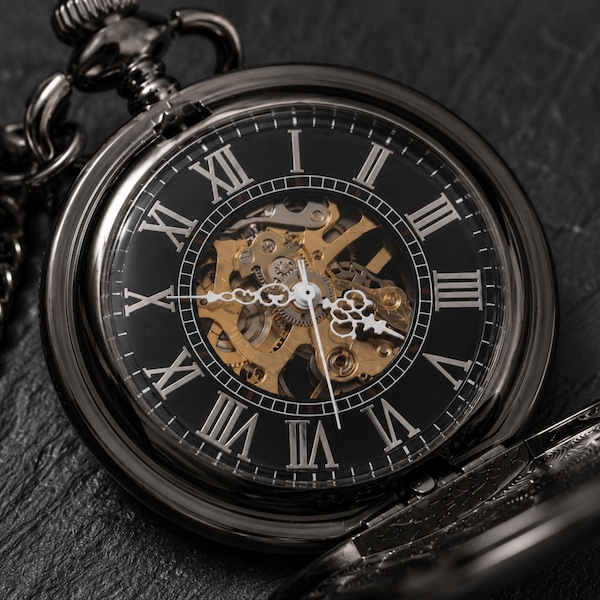 Custom Handwriting Pocket Watch, Engraved Mechanical Skeleton Watch, Personalized Signature Gift for Dad, Husband or Son