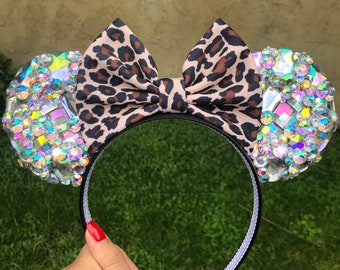 Animal Kingdom Cheetah Minnie inspired Iridescent Silver Crystal Mouse Ears Headband Disneyland Diamond Anniversary