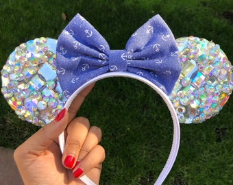 Disney Cruise inspired Iridescent Silver Crystal Mouse Ears Headband Disneyland Diamond Celebration Minnie DCL inspired