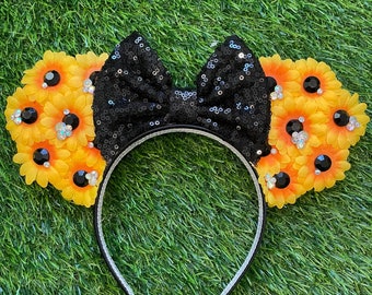 Jeweled Sunflower floral Mouse Ears Flower Crown Headband | Winnie the Pooh inspired | EPCOT Flower and Garden Festival