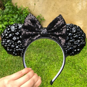 Black Crystal Sequin Mouse Ears Headband Disneyland Minnie inspired Tiara Crown Princess