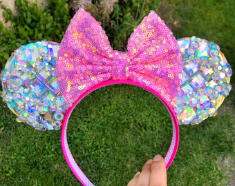 Oreilles de souris princesse cristal rose couronne bandeau anniversaire de diamants de Disney Aurore de la belle au bois dormant