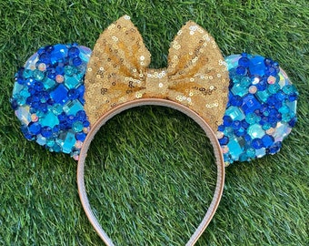 50th Anniversary inspired Blue Crystal Turquoise Mouse Ears Rhinestone Headband Disney World Celebration