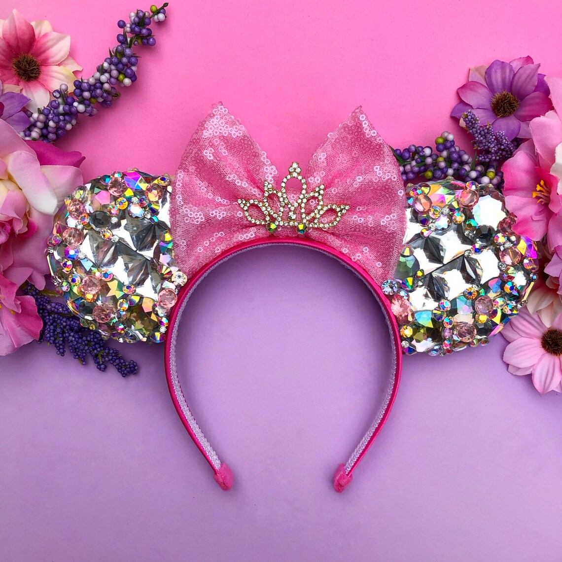 Pink Crystal Princess Mouse Ears Crown Headband Disney Diamond Etsy