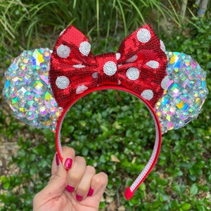 Minnie Polka dot geïnspireerde Crystal & Sequin Mouse Ears Disneyland Diamond Celebration Princess Hoofdband