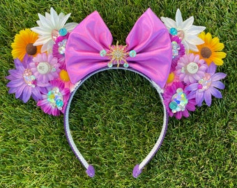 Tangled Rapunzel inspired floral Mouse Ears Flower Crown Headband LIMITED QUANTITY