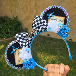 Alice in Wonderland inspired Mouse Ears Flower Crown Headband drink me eat me