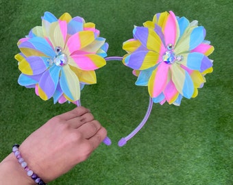 Pastel Striped Rainbow Daisy Mouse Ears |  Flower Crown Jeweled Floral Headband | EPCOT Flower and Garden Festival