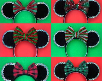 Christmas Rhinestone Minnie Mouse inspired Ears headband | Christmas Winter Holidays |