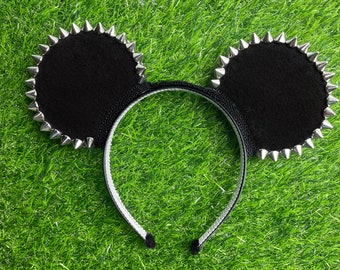 Black Panther inspired Spiked Mickey Mouse Ears headband with Pleather Bow Studded | Silver Spikes | Shuri T’Challa