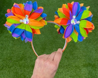 Striped Rainbow Daisy Mouse Ears |  Flower Crown Jeweled Floral Headband | Epcot Flower and Garden Festival