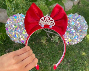 Queen of Hearts inspired Crystal & Velvet Mouse Ears with Crown | Disneyland Diamond Celebration | Rhinestone Headband | Alice in Wonderland