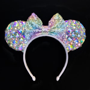 Pastel Rainbow Iridescent Silver Crystal Mouse Ears Headband Disneyland Diamond Celebration Minnie Mickey Mouse Silver
