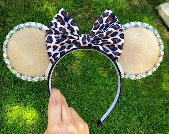Animal Kingdom inspired Mouse Ears with rhinestones & pearls