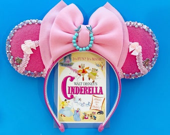 Cinderella inspired Mouse Ears Headband | Pink Bow Dress Princess | Gus Gus Jacques Mice & Birds included | LIMITED