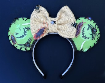 Oogie Boogie Nightmare Before Christmas inspired Mickey Mouse Ears headband with Sequin Bow | Jeweled Bling with bugs