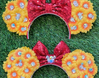 Winnie the Pooh inspired Jeweled Yellow Daisy floral Mouse Ears Flower Crown Headband | Sunflowers | EPCOT Flower and Garden Festival