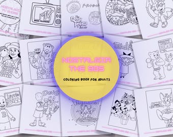 90er Jahre Serien Ausmalbilder / Retro Nostalgie Serie / Retro Malbuch / Malbuch für Erwachsene / Instant Download PDF