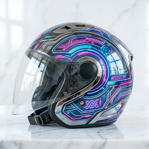 Capacete Open Face Custom Airbrush Design MotoGP - Capacetes de Moto Scooter Pintados à Mão - Prenda Personalizada para Motard Motorsport