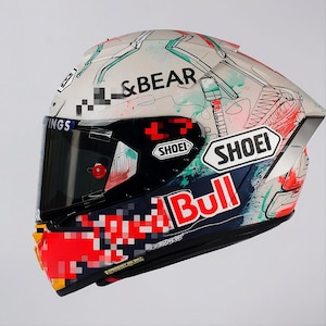 Exclusive Marc Marquez Special Edition custom airbrushed Shoei X-15 helmet. High-detail replica of limited edition MotoGP race liveries with intricate hand-painted graphics. Professional Spies Hecker clear coat for a deep, mirror-like gloss finish. Premium bespoke headgear for serious MM93 fans and elite helmet collectors in the USA and UK. Authentic Shoei X-Fifteen shell customized with world-class automotive artistry. A true 1-of-1 masterpiece for superbike enthusiasts.