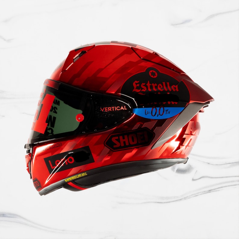 Front view thumbnail of a Custom Painted Airbrush Shoei X-15 Helmet by Igho Modifikasi. Hand-painted full face authentic Shoei X-Fifteen helmet featuring an elite racing design inspired by the 2025 World Champion MotoGP victory. High-end custom artwork with deep high-gloss premium Spies Hecker clear coat finish. Displaying official DOT, SNELL, and ECE approved safety certification stickers on track-ready professional motorsport headgear for elite superbike riders.